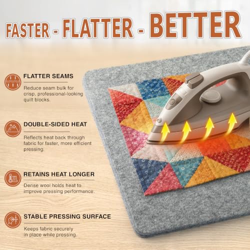 Wool Pressing Mat - 17" x 13.5" Quilting Ironing Pad - 100% New Zealand Felted Wool Iron Board for Quilters, Great for Quilting & Sewing Projects by Savina