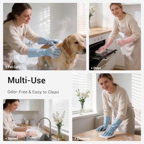 ThxToms 2 Pair Nitrile Dishwashing Cleaning Gloves,with Cotton Flocked Liner,Skin-Friendly & Anti-Slip Design,Y&P - size: Large