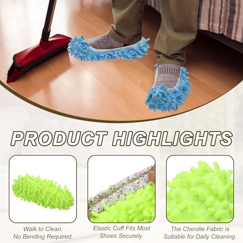 uxcell 4 Pcs Mop Slippers, Mop Socks Microfiber Shoe Covers Washable Mopping Slippers for Floor Cleaning Office Home Use Women Men, Floral Lace, Green - color: Green