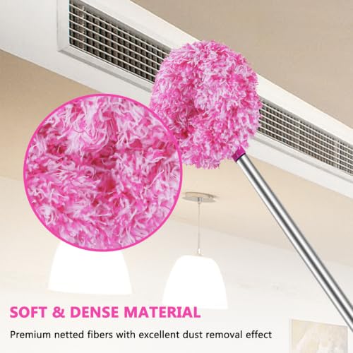 Ceiling Fan Cleaner Duster Reusable Microfiber Ceiling Fan Blade Cleaner Removable Duster with Extension Pole Adjusts 13 to 49.7 Inch for Cleaning Walls Furniture Door Window Top (Rosy White) - color: Rosy White