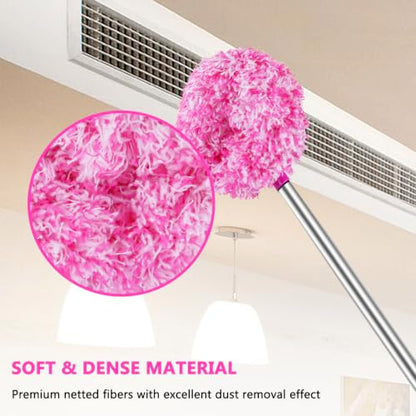 Ceiling Fan Cleaner Duster Reusable Microfiber Ceiling Fan Blade Cleaner Removable Duster with Extension Pole Adjusts 13 to 49.7 Inch for Cleaning Walls Furniture Door Window Top (Rosy White) - color: Rosy White