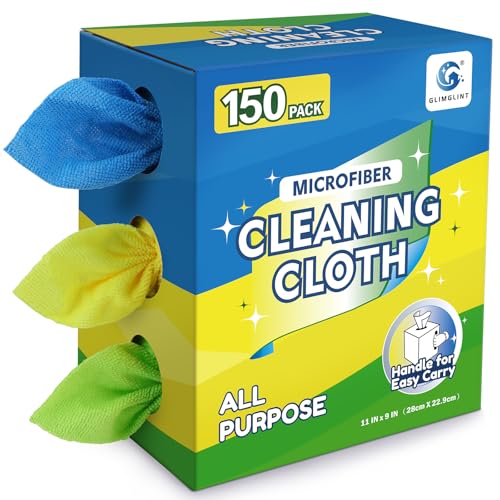 GLIMGLINT Microfiber Cleaning Cloth 150 Pack, Reusable Paper Towels 11 x 9 - color: Blue/Yellow/Green