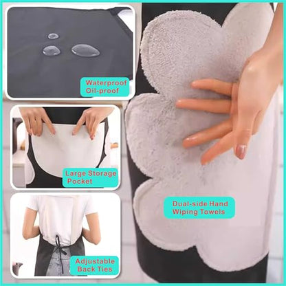 2 Pack Kitchen Apron for Women & Men, Waterproof Bib Aprons with 1 Pockets, Adjustable Bib Aprons for Cooking, Baking, BBQ, Household Cleaning