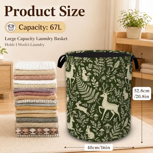 Christmas Woodland Deer Large Laundry Hamper, Collapsible Oxford Clothes Basket with Handles, Freestanding Dirty Clothes Organizer for Bedroom Bathroom Dorm Laundry Room, 16 x 20.8 Inch - color: Christmas Woodland Deer