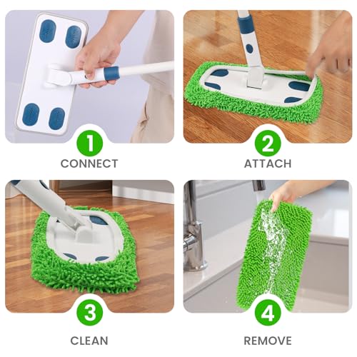 Sweeper Mop System with 3 Reusable Microfiber Mop Pads