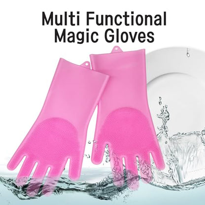 Silicone Magic Gloves : Ultimate Cleaning Gloves for Dishwashing, Kitchen, Pet, and Car - color: Pink