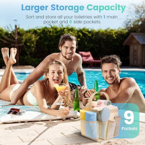 Mesh Shower Caddy for College Dorm Room Essentials for Girls with 9 Pockets,Large-Capacity Shower Basket,Quick Dry Toiletry Tote Bag for Women,Outdoor Gym,Travel,Swim,Beach Camping Essentials-Beige - color: Beige