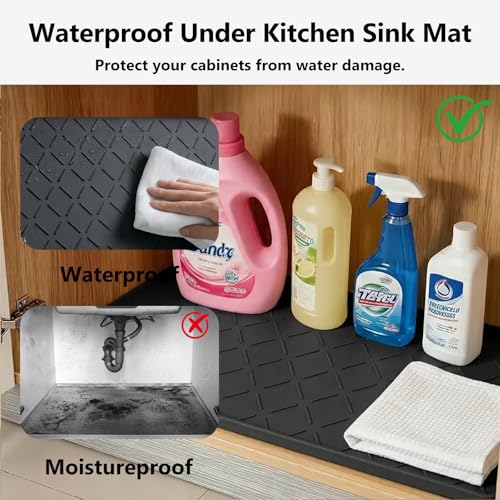 Mateeylife Under Sink Mat Kitchen Waterproof, Silicone Sink Tray 22"X19" - color: Classic Black, size: 19"W x 22"L
