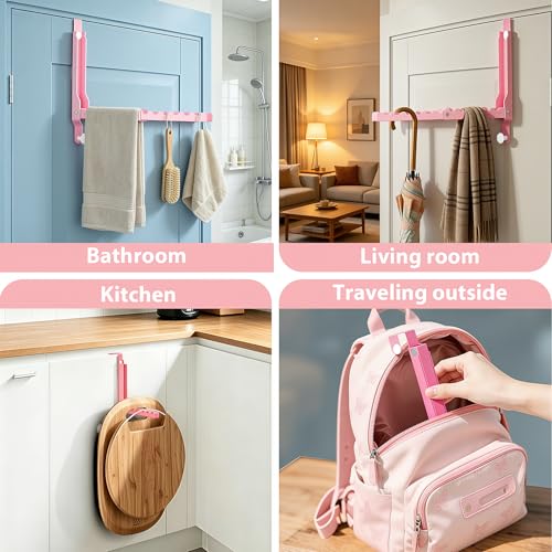 Pink Over the Door Hanger for Clothes Foldable for Space Saving - color: Pink-1(UP)