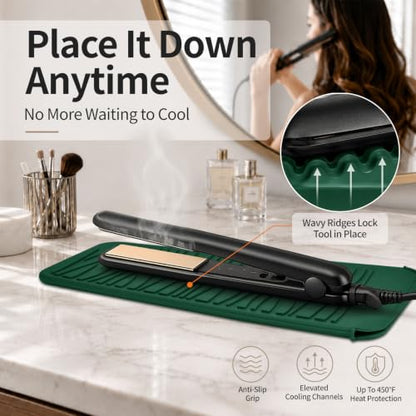Heat Resistant Silicone Mat for Hair Straightener Curling Wand - color: Hunter Green, size: 1 Pack