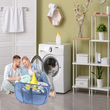 Extra Large Mesh Pop Up Laundry Hamper, 100L Collapsible Laundry Basket - color: Blue