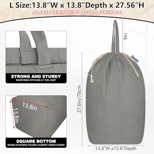 Canvas Laundry Bag with Handles & Square Base, Gray, 13.8"Wx13.8"Dx27.6"H - color: Gray | Square Base, size: 13.8"Wx13.8"Depthx27.6"H