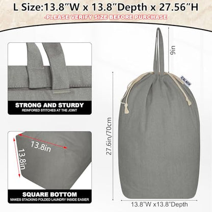 Canvas Laundry Bag with Handles & Square Base, Gray, 13.8"Wx13.8"Dx27.6"H - color: Gray | Square Base, size: 13.8"Wx13.8"Depthx27.6"H