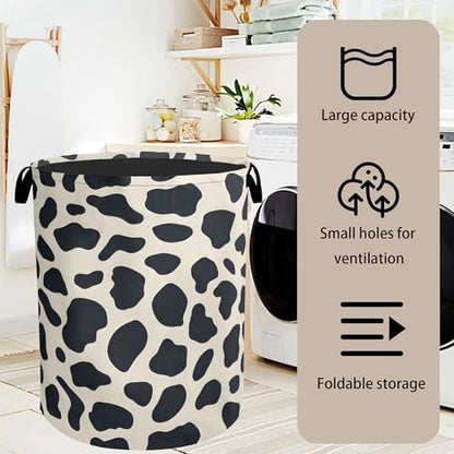 Cow Pattern Laundry Basket with Handles - Extra Large Foldable Hamper for Bathroom/Laundry/Bedroom/Dorm, Washable Fabric Storage Bin - color: Cow Pattern
