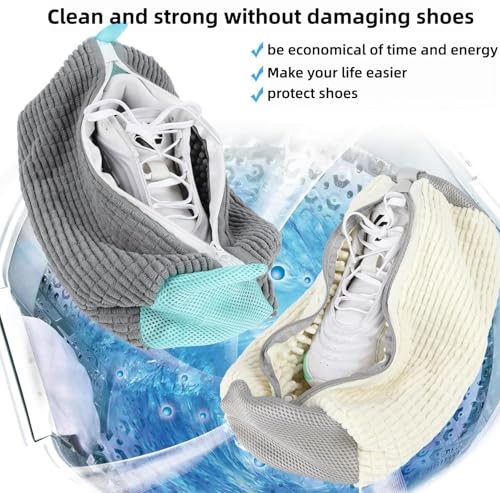 Reusable Shoe Washing Machine Bag & Shoes Laundry Bag for Washer and Dryer, with Self-Locking Zipper, 360° Deep Cleaning, Protects Shoes & Washer – Also Acts as Shoe Dryer Bag for Sneakers (2, grey)