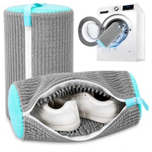 2Pcs Reusable Shoe Washing Machine Bag for Washer and Dryer:Free Up Hands, Prevent Deformation,shoe bag with Zipper Protection Design, Use for all Shoes,Sports Shoes(Gray) - color: E-2Pcs-Grey