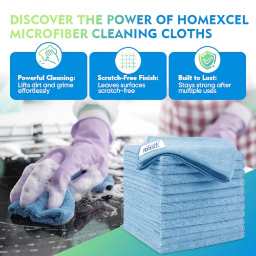 HOMEXCEL Blue Microfiber Cleaning Cloth 6 Pack 12.5 x 12.5 inch Microfiber Towels for Cars Ultra Absorbent Car Washing Cloth Lint Free Streak Free Cleaning Rags for Car, Kitchen Window - color: Blue, size: 12.5 x 12.5 Inch
