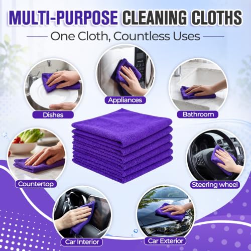 Nuenen Car Microfiber Clean Cloths, Purple, 12 x 12 Inch, 60 Pcs - color: Purple, size: 12 x 12 inches