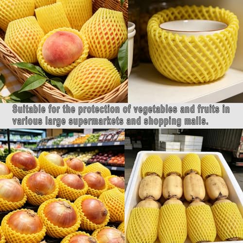 50 Pieces Fruit Protection Mesh Bags Foam Mesh Keep Safe Sleeves for Large Supermarkets, Shops, Yellow