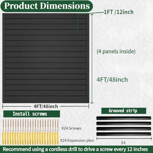 Slat Wall Paneling 4x4 ft Garage Organizer Storage Systems, Heavy Duty PVC Slatwall Panels for Garage Organizer Product, PVC Wall Mounted Tool Storage Slate Board for Home and Workshop (Black) - color: Black, size: 4X4FT