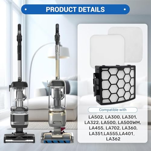 LA502 Filter Replacement for Shark LA502 LA300 LA301 LA322 LA500 LA500WM LA455 LA702 LA360 LA362 LA351 Rotator Lift-Away ADV DuoClean PowerFins Upright Vacuum (2 Foam+1Hepa) - style: 2 Foam+1Hepa
