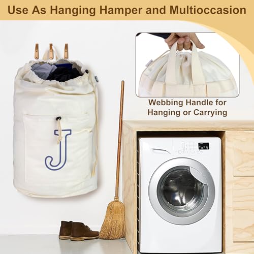 Laundry Bag Backpack Personalized Initial Canvas Laundry Bag, Letter J - color: Letter J, size: X-Large