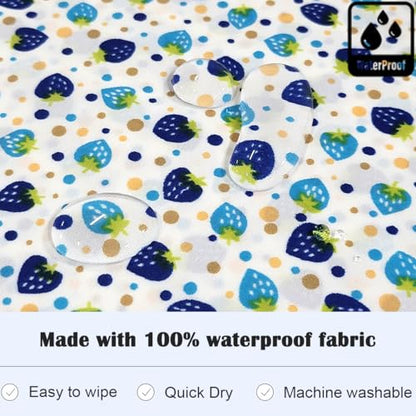 Plie Full Coverage Waterproof Feeding Bib for Toddlers – Extra Long Apron Bib for Mealtime, Self-Feeding, High Chairn - color: Blue Strawberry