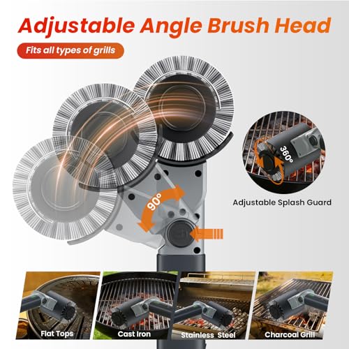 Electric Grill Brush for Outdoor Grill,150Mins Runtime BBQ Grill Cleaner with 3 Heads,3-Speed Control&Angle Adjust,Safe for Cast Iron/Stainless-Steel Grates,Ideal BBQ Gifts for Men/Dad