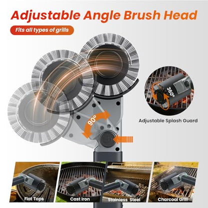 Electric Grill Brush for Outdoor Grill,150Mins Runtime BBQ Grill Cleaner with 3 Heads,3-Speed Control&Angle Adjust,Safe for Cast Iron/Stainless-Steel Grates,Ideal BBQ Gifts for Men/Dad