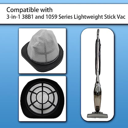 2037423 Filter Compatible with Bissell 3-in-1 Lightweight Stick Vac 38B1, 38B1L, 1059 Series, Compare to Part# 2037423 & 2037424 (4 Pack Vacuum Filter & 4 Pack Foam Filter) - size: 4 Filters with 4 Foam Filters