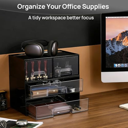 Vtopmart Black Stackable Storage Drawers, 2 Pack Wide Organizers - style: 2pack Wide Black