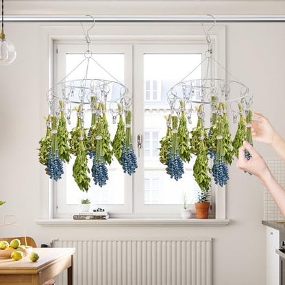 Round Herb Drying Rack for Drying Spices, Rustproof Dryer with 20 Hooks