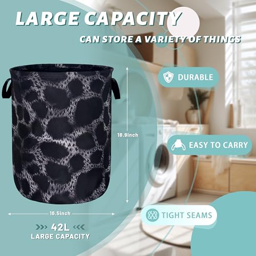 Grey Black Leopard Laundry Basket Oxford Cloth Hamper 18.9x16.5 Inch - color: Grey and Black Leopard Print