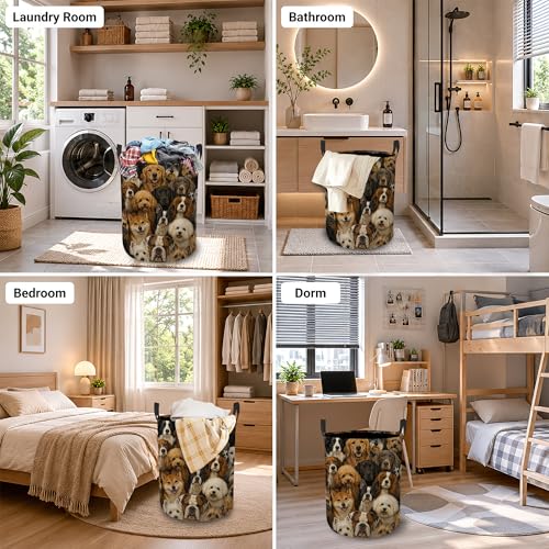Laundry Hamper, Retro Dog Collapsible Cute Dog Laundry Baskets Waterproof Oxford Cloth With Handles, Clothes Storage Bucket For Bathroom/Bedroom 16" x 20.8" - color: Retro Dog