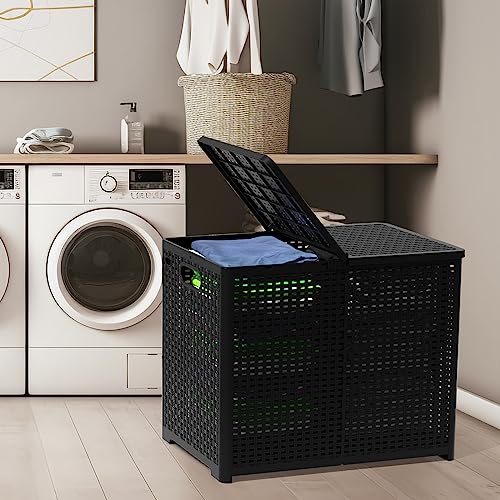 Asking 80L Collapsible 2 Section Divided Clothe Hamper, Black