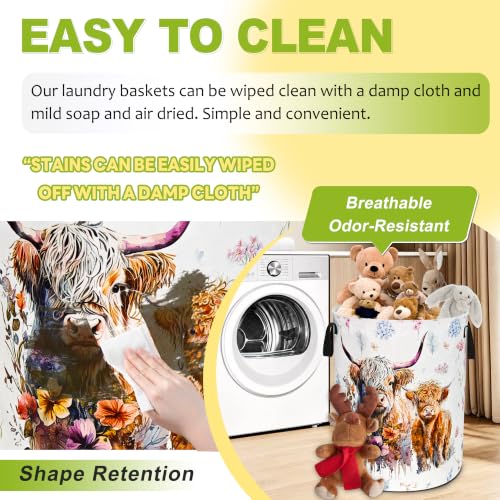 Highland Cow Laundry Basket Foldable Waterproof Cattle Hamper 18.9x16.5 In - color: Cow