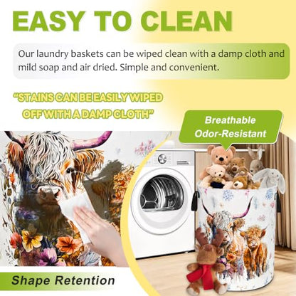 Highland Cow Laundry Basket Foldable Waterproof Cattle Hamper 18.9x16.5 In - color: Cow