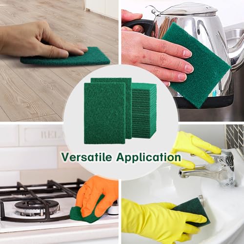 100 Pcs Scouring Pads, Dish Scrubber Scouring Pads, Green, 3x4in