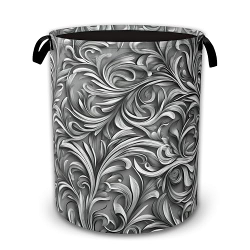 Black Vines Laundry Basket Collapsible with Handles,Silver Foil Waterproof Oxford Cloth Hamper,16 x 20.8 Inch Storage Organizer for Bathroom Bedroom Dorm - color: Black Vines,Silver Foil