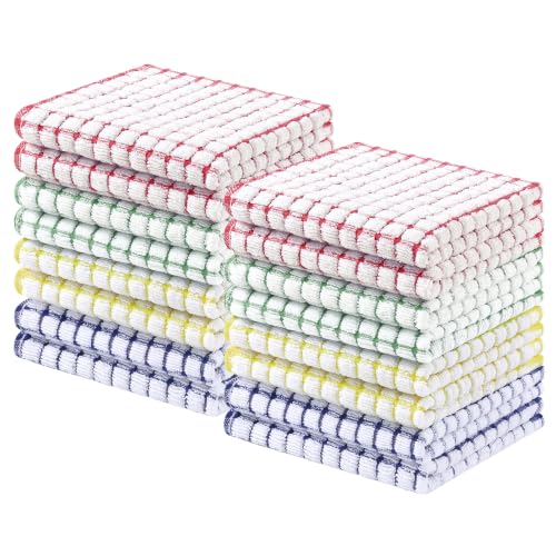 Homaxy 16 Pack Terry Kitchen Dish Cloths, 12"x12", Blue/Yellow/Red/Green - color: Blue/Yellow/Red/Green, size: 12 x 12 - 16 Pack