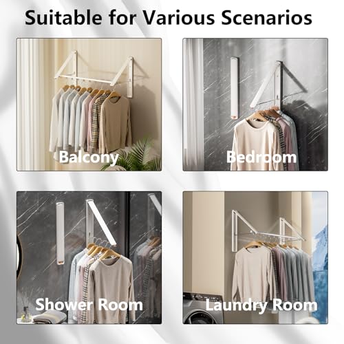Dr.DJ Clothes Drying Rack with Rod, Wall-Mounted Retractable & Foldable Clothes Hanger for Laundry Room Organization and Storage, Metal Clothes Hanger Rack for Dorm, Closet, Balcony 2Rack,1Rod White - color: White 2racks With Rod