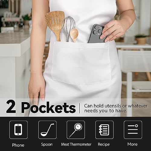 NLUS 2 Pack White Aprons with 2 Pockets for Women Men Kitchen Aprons with Pockets, Chef Aprons for Baking BBQ Cooking - color: True White