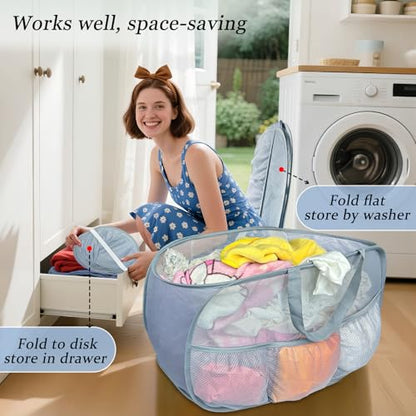 Pop Up Laundry Hamper 2 Pack with Handles & Side Pockets - color: Grey + Grey