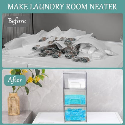 Laundry Pods Container and Laundry Detergent Powder Container Set, Dishwasher Pods Holder Set, Dryer Sheet Holder, Laundry Room Organization and Storage for Booster Beads, 3 PACK - color: 3P