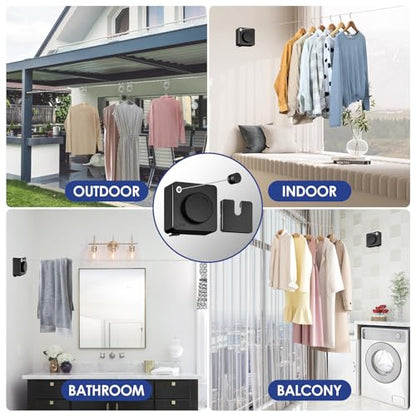 Retractable Clothesline Indoor, Non-Sagging Clothes Line Retracting Outdoors,15.6Ft Heavy Duty Clothes Drying Laundry Line, Wall Mounted Clothesline (Black) - color: Black-15.6ft