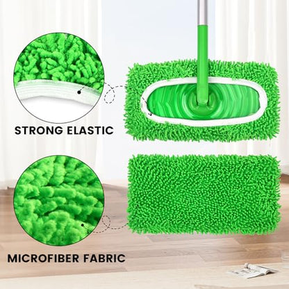 15Pcs Reusable Microfiber Mop Pads Compatible with Sweeper Mop, Replacement Wet Mopping pad Refills & Washable Dry Sweeping Cloths for Surface/Hardwood Floor Cleaning - color: 15 Pack Green