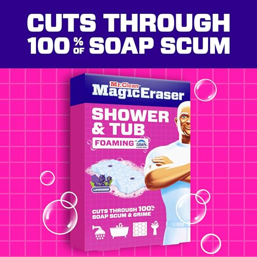 Mr. Clean Magic Eraser Sponge, Bathroom, Shower, Tub Cleaner, Soap Scum Remover, Bathroom Cleaning Supplies, Dawn Cleaning Power with Lavender Scent, Shower & Tub, 8ct - size: 1 Count (Pack of 8)