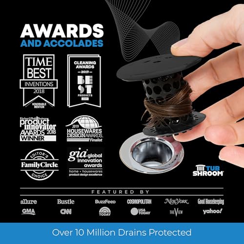 TubShroom Bathtub Drain Hair Catcher – in-Drain Tub Strainer & Clog Prevention Protector, Fits Standard 1.4”–1.75” Tub Drains, Easy Clean, Captures Human & Pet Hair Out of Sight (Matte Black) - color: Matte Black With Drain Snake