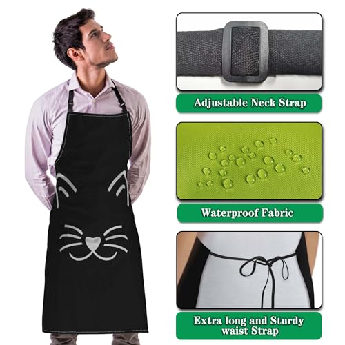 Chef Apron for Women Cat Face Mans Aprons for Kitchen Cooking Restaurant BBQ Painting Crafting 27” (W) x 31” (H), Waterproof Aprons - color: Cat Face