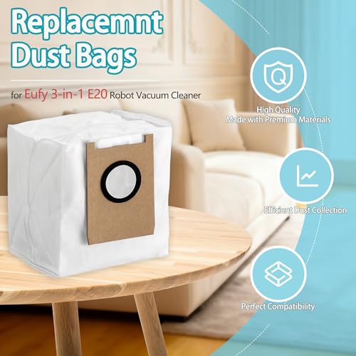 10 Pack Replacement Dust Bags Compatible with Eufy 3-in-1 E20 Robot Vacuum